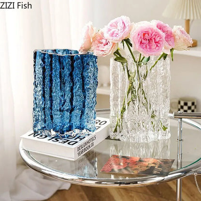 Transparent Glacier Glass Vase Hydroponics Flowers Pots Desk Decoration Flower Arrangement Minimalism Floral Vases Modern Decor