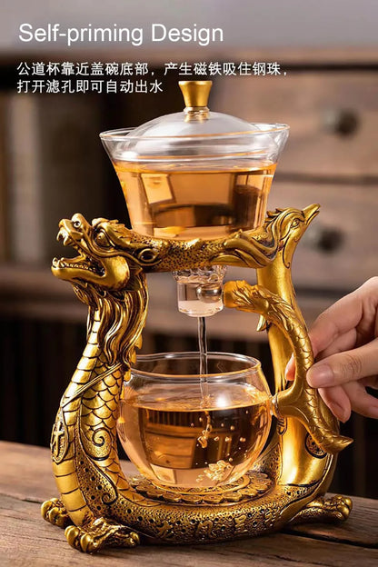 BOZZH Creative Dragon Glass Teapot Magnetic Diversion Rotating Cover Bowl Water Tea Cup Pu'er Oolong Drinkware Dropshipping Tea