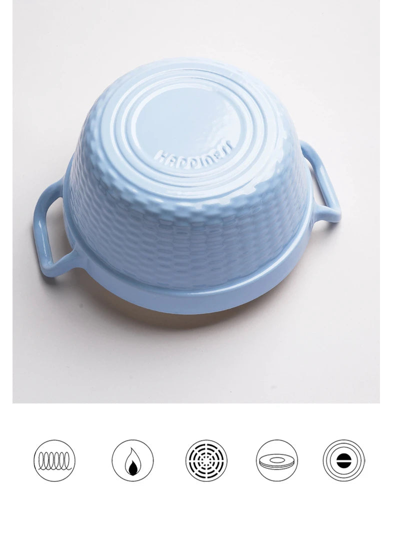 22cm Enameled Mini Cast Iron Dutch Oven For Cooking Stew Meat and Bread Baking Heavy type 2 L Cast Iron Casserole Dish Soup Pot
