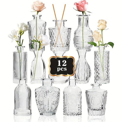 12 PCS Small Glass Bud Vase Decorative Bottles, Bud Vases in Bulk for Flowers, Mini Glass Flower Vases for Wedding