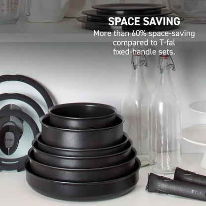 T-fal Ingenio Expertise Non Stick Cookware Set 14 Piece, Induction Oven Broiler Safe 500F, Pots, Pans, Fry Pans, Saucepans,Black