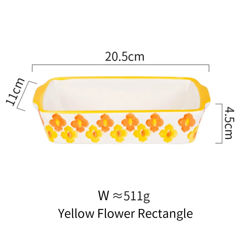Ceramic Baking Dish Roasting Lasagna Pan  Rectangular Dish Bakeware Pan With Handle Oven Kitchen Baking Tool