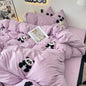 Bedding Set 2024 New Ins Style  Minimalist Blue Washing Cotton black bow towel Embroidered Four PIECE Set, 1.5 Bed Sheets