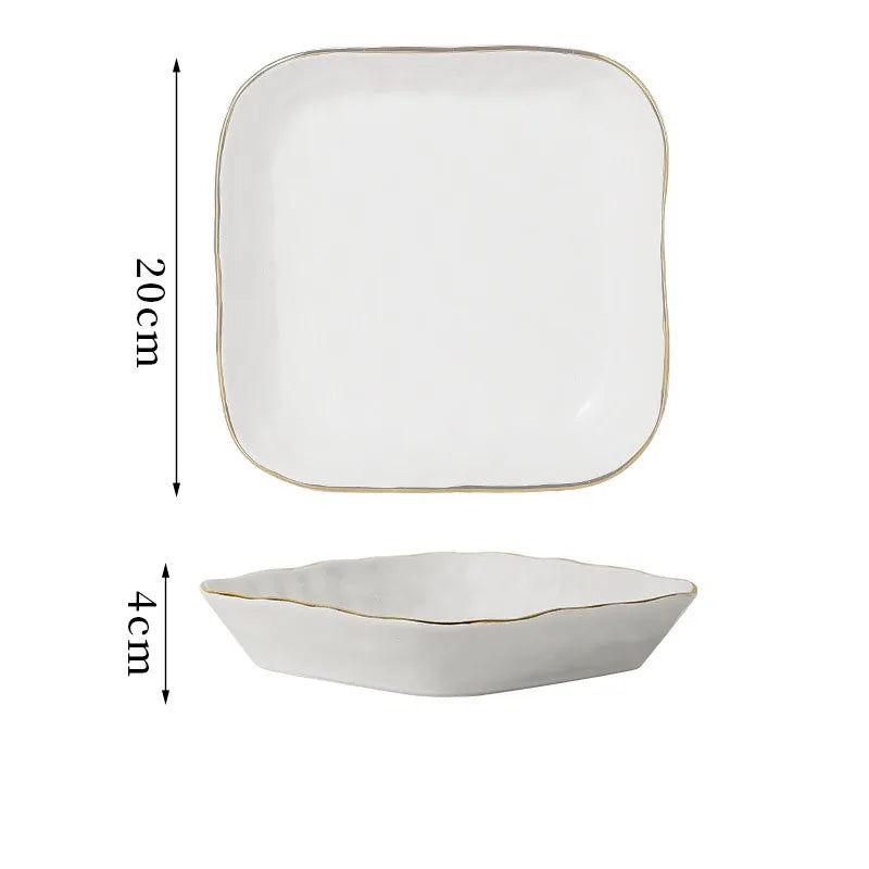 Gold Stroke Ceramic Plate Set Creative Hammer Decorative Living Room Dinner Set Plates and Dishes Western Restaurant Steak Dish