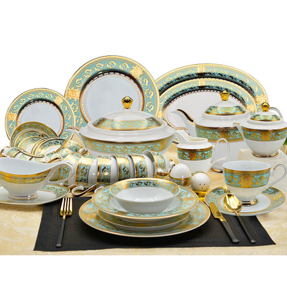 Bone China platinum decoration design tableware porcelain Dinner Soup Plate Gold Rim Dishes and bowl Set