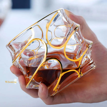 Whiskey Glass Tumblers Set Gold Line Wine Whisky Glasses Golden Painted Crystal Barware Multi-function Beer Cocktail Gift Box