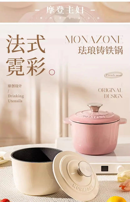 Enameled Mini Cast Iron Dutch Oven 1.7L for Cooking Bake Bread Cast Iron Pot Casserole Dish Heavy Milk Pot Pink Kitchen Stew Pot