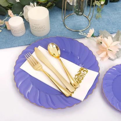 150PCS Blue Plastic Plates - Gold Plastic Silverware - Heavy Duty Navy Blue Disposable Plates
