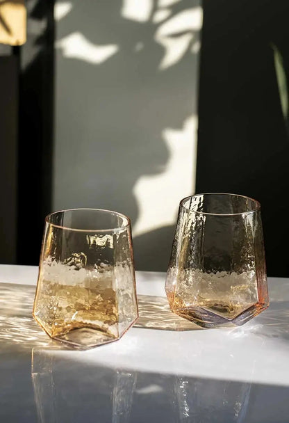 Northern Europe Luxury Gold Amber Champagne Goblet Wine Glasses Colored Home Lead-free Crystal Glass Hammered Diamond Whisky Cup
