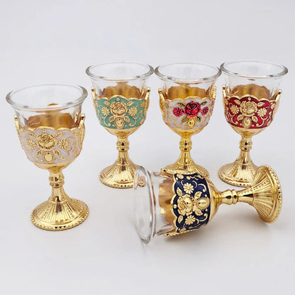 Set of 2 Vintage Wine Goblet Palace Style Retro Metal Embossed Wine Cup Palace Toasting Glasses For Home Offices Kitchen Wedding