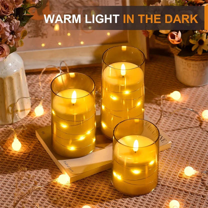 Flickering Flameless Candles 3D Wick Built-in Star String Light Acrylic Battery Operated LED Pillar Candles with Remote and Time