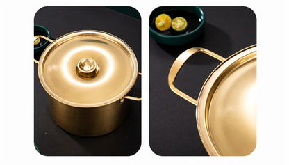 Gold Stainless Steel Kitchen Stew Pots Saucepan with Cover Durable Non-Stick Cooking Cookware Set for Induction Cooker