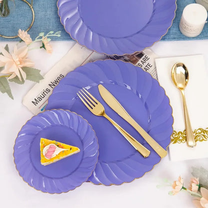 150PCS Blue Plastic Plates - Gold Plastic Silverware - Heavy Duty Navy Blue Disposable Plates