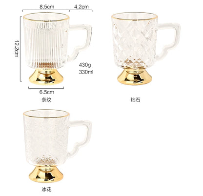 Gold Rimmed Tall Glass with Handle, Tall Beer Drinking Glass with Handle, Kitchen Bar, Barware, Drinkware Set, Light, Luxury