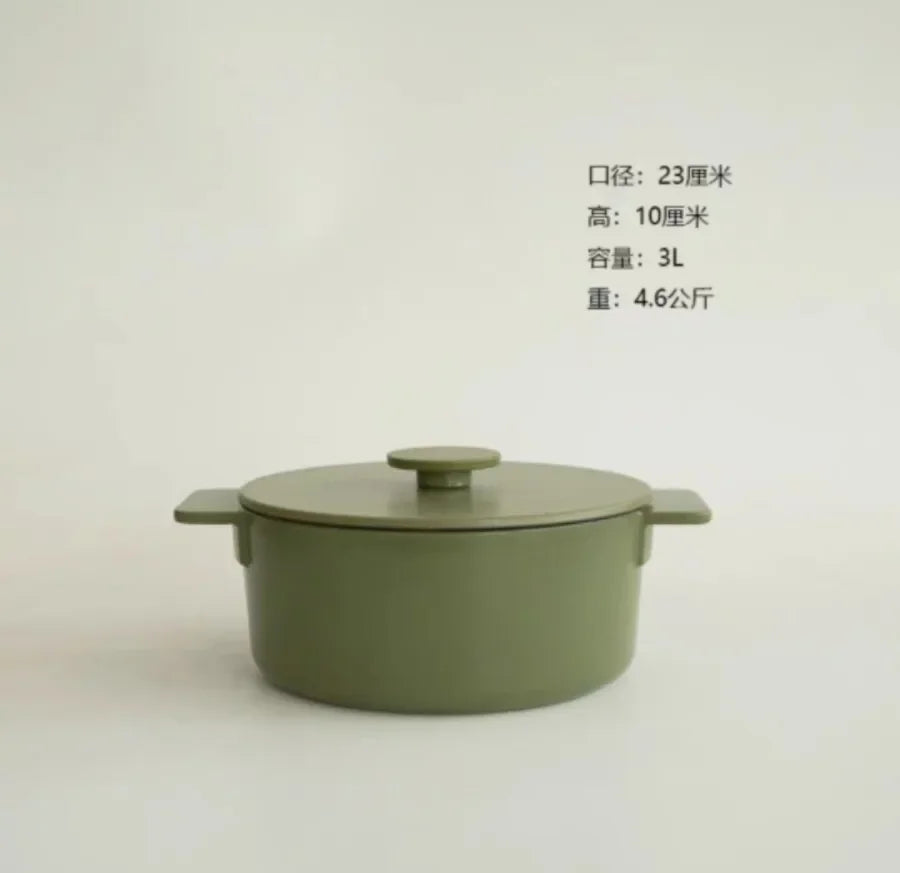 Nordic Cast Iron Enamel Pan, Uncoated Cookware, Uncoated Cookware, Household Soup Stew, Seafood, Mommy Cooker,  23-26cm