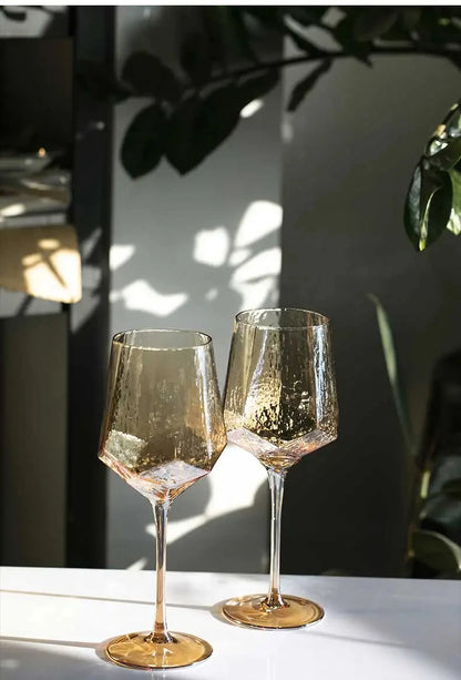 Northern Europe Luxury Gold Amber Champagne Goblet Wine Glasses Colored Home Lead-free Crystal Glass Hammered Diamond Whisky Cup