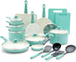 Piece Kitchen Cookware Pots and Frying Sauce Saute Pans Set with Kitchen Utensils, PFAS-Free, Dishwasher Safe, Turquoise