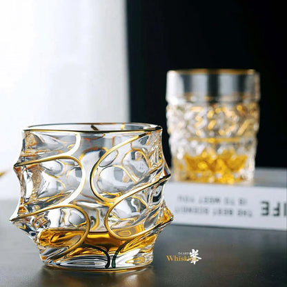 Whiskey Glass Tumblers Set Gold Line Wine Whisky Glasses Golden Painted Crystal Barware Multi-function Beer Cocktail Gift Box