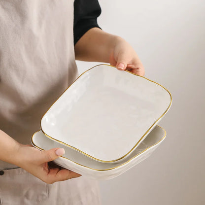Gold Stroke Ceramic Plate Set Creative Hammer Decorative Living Room Dinner Set Plates and Dishes Western Restaurant Steak Dish