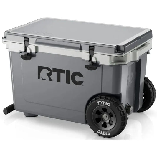 52 Quart Ultra-Light Wheeled Hard Cooler Insulated Portable Ice Chest Box for Beach, Drink, Beverage, Camping, Picnic, Fishing