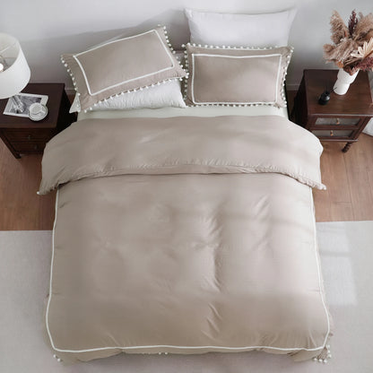 3PCS Khaki Duvet Cover Set Ball Comforter Cover Geometric Line Bed set soft lightweight Down Bedding Set for All season