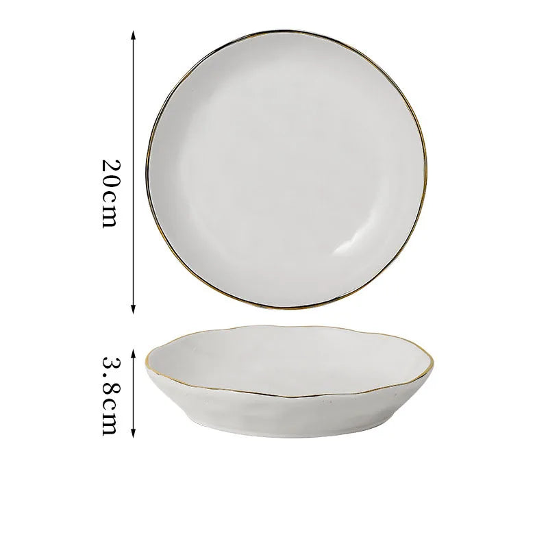 Gold Stroke Ceramic Plate Set Creative Hammer Decorative Living Room Dinner Set Plates and Dishes Western Restaurant Steak Dish