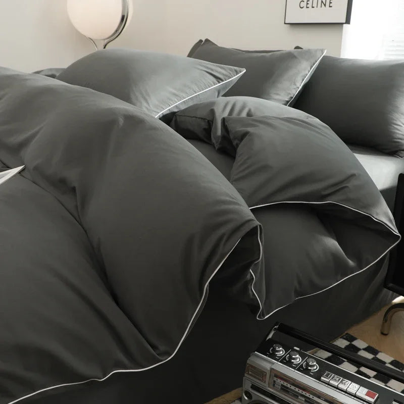 Black Color Bedding Set For Adults Simple Style Double Bed Sheet Sets Single/Queen/king Bed Cover Full Set Plain Bedding 이불세트