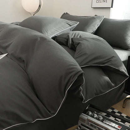 Black Color Bedding Set For Adults Simple Style Double Bed Sheet Sets Single/Queen/king Bed Cover Full Set Plain Bedding 이불세트