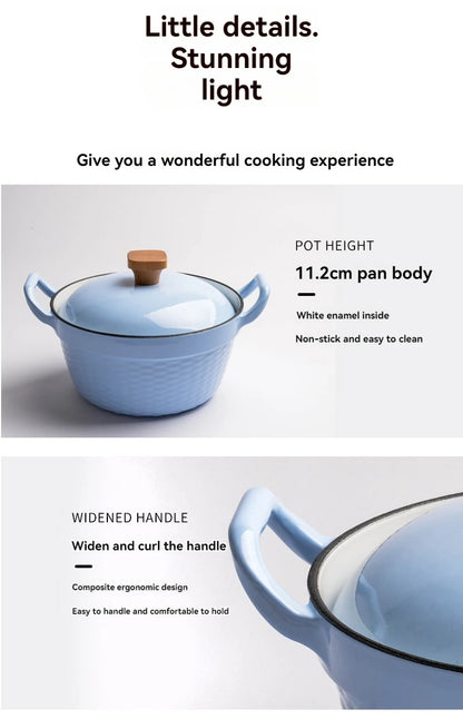 22cm Enameled Mini Cast Iron Dutch Oven For Cooking Stew Meat and Bread Baking Heavy type 2 L Cast Iron Casserole Dish Soup Pot
