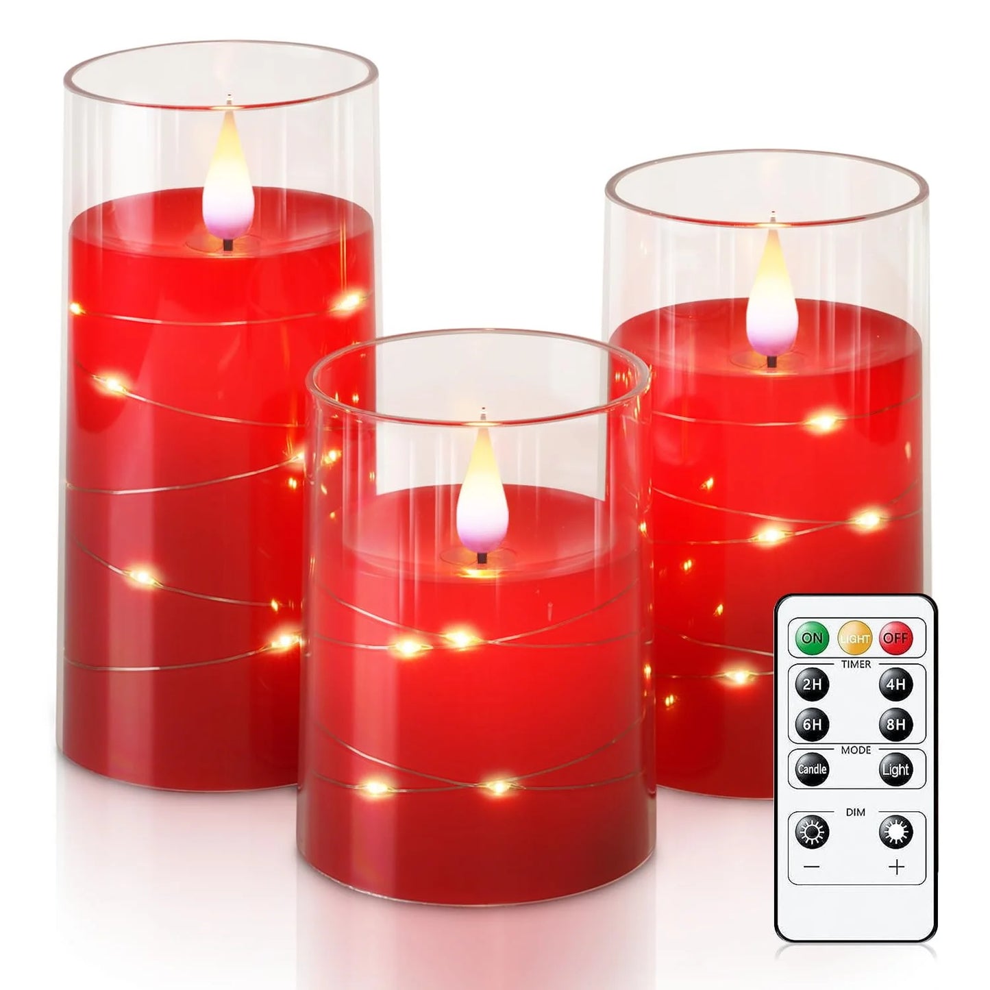 Flickering Flameless Candles 3D Wick Built-in Star String Light Acrylic Battery Operated LED Pillar Candles with Remote and Time