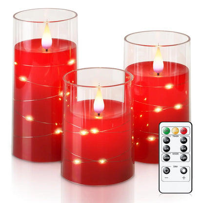 Flickering Flameless Candles 3D Wick Built-in Star String Light Acrylic Battery Operated LED Pillar Candles with Remote and Time