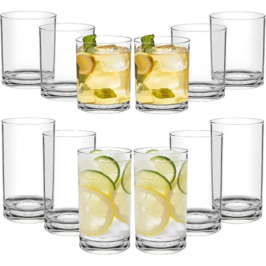 Plastic Cups Reusable Plastic Drinking Glasses Set of 12 - Unbreakable Plastic Tumblers - Acrylic Glasses Drinkware