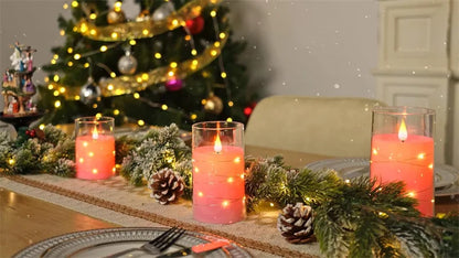 Flickering Flameless Candles 3D Wick Built-in Star String Light Acrylic Battery Operated LED Pillar Candles with Remote and Time