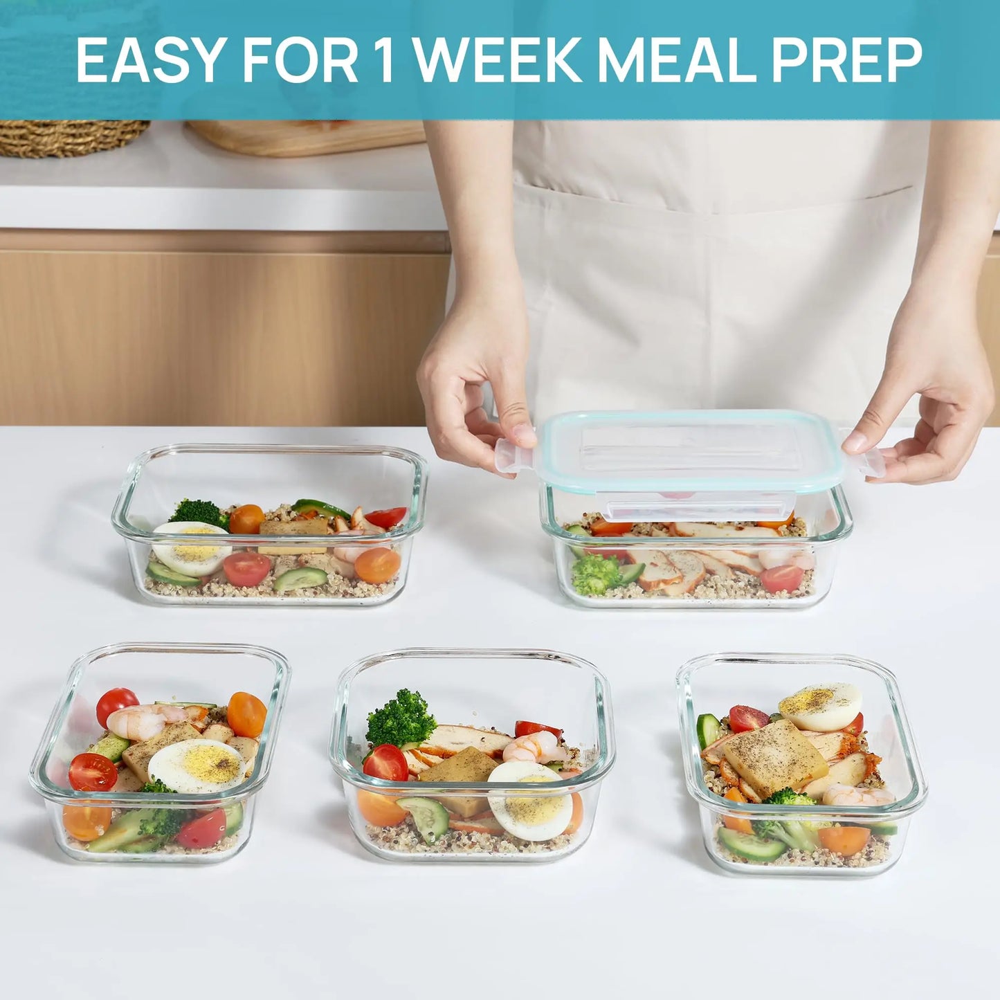 Glass Lunch Box Food Storage Containers, Meal Prep , Airtight Bento Box, for Microwave, Oven, Freezer and Dishwasher, BPA Free