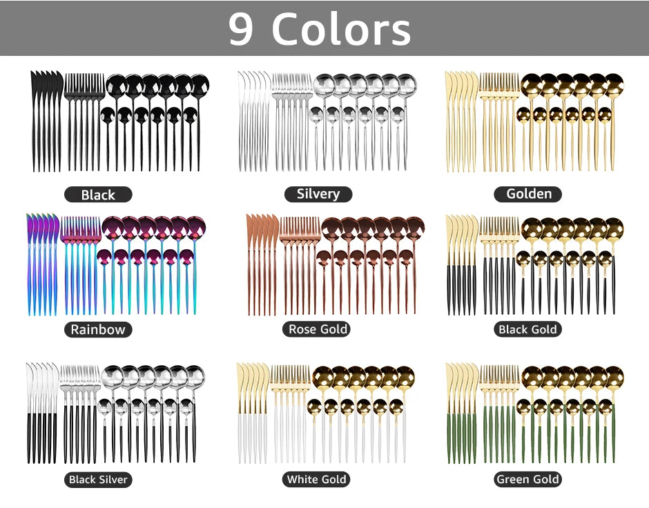 24pcs Dinnerware Set Stainless Steel Tableware Set Knife Fork Spoon Flatware Set Cutlery Set Knife Fork Spoon Tea Spoon