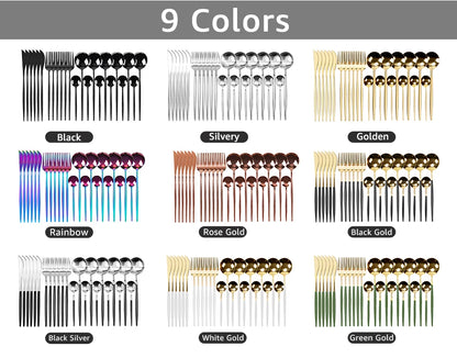 24pcs Dinnerware Set Stainless Steel Tableware Set Knife Fork Spoon Flatware Set Cutlery Set Knife Fork Spoon Tea Spoon