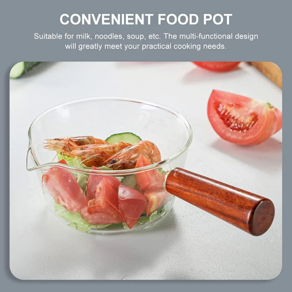 Glass Cooking Pot Soup Milk Pot With Wooden Handle Glass Cooking Pot Instant Noodle Pot Glass Cookware Kitchen Accessories