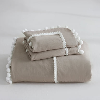 3PCS Khaki Duvet Cover Set Ball Comforter Cover Geometric Line Bed set soft lightweight Down Bedding Set for All season