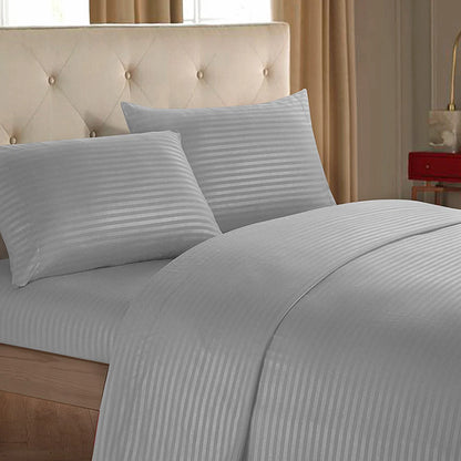 Battilo Bed Sheets 4 Pieces Set Luxury Fitted Flat Sheet with Pillowcases Solid Stripe Bedding Set For Twin Full Queen King Size