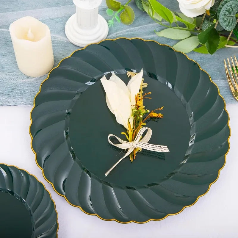 150PCS Blue Plastic Plates - Gold Plastic Silverware - Heavy Duty Navy Blue Disposable Plates