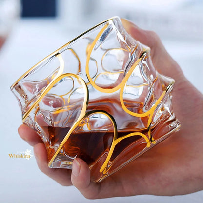 Whiskey Glass Tumblers Set Gold Line Wine Whisky Glasses Golden Painted Crystal Barware Multi-function Beer Cocktail Gift Box