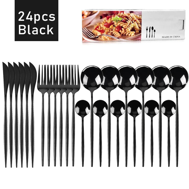 24pcs Dinnerware Set Stainless Steel Tableware Set Knife Fork Spoon Flatware Set Cutlery Set Knife Fork Spoon Tea Spoon