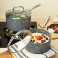 HLAFRG Nonstick 2Qt & 3Qt Sauce Pan Set with Lid, Saucepan Set, Natural Granite Small Sauce Pots, Grey Pot Set for All Stove