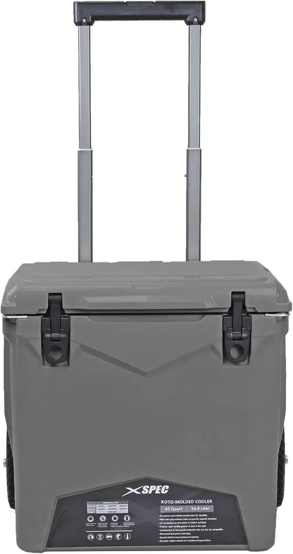 45 Quart Towable Roto Molded Ice Chest Outdoor Camping Cooler with Wheels | Pro Tough Durable Outdoor Camping Fishing Ice Chest