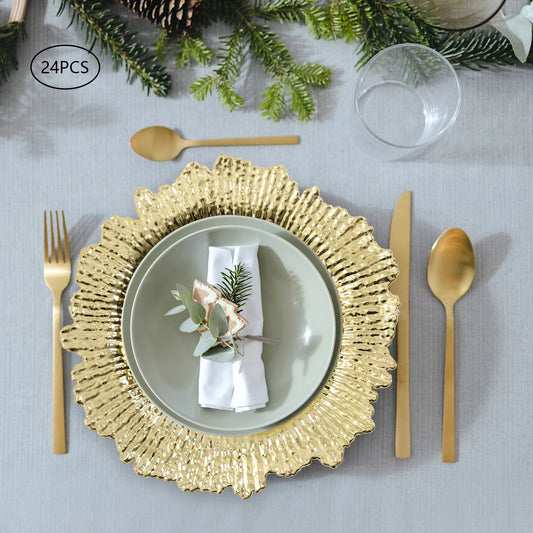 24 Pack Charger Plates, 13" Round Plastic Reef Plate Chargers with Flora Reef Design for Wedding Dinner Party Decoration