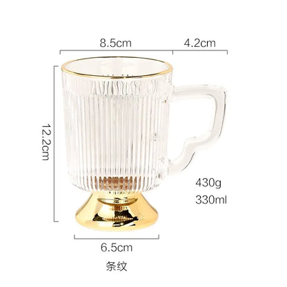 Gold Rimmed Tall Glass with Handle, Tall Beer Drinking Glass with Handle, Kitchen Bar, Barware, Drinkware Set, Light, Luxury