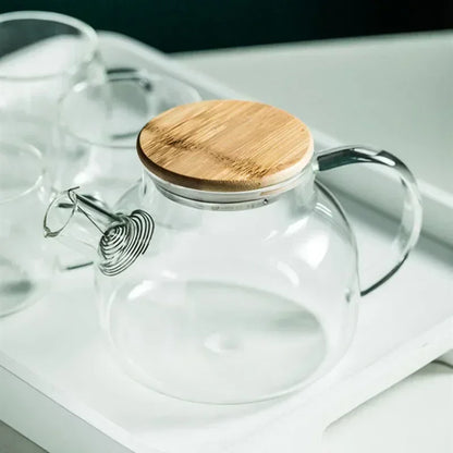 Tetera de vidrio de borosilicato transparente de 1,8 l, resistente al calor, grande, transparente, juego de té con flores, tetera, taza, herramienta para la oficina y el hogar