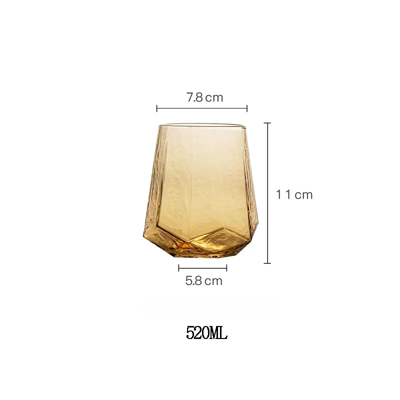 Northern Europe Luxury Gold Amber Champagne Goblet Wine Glasses Colored Home Lead-free Crystal Glass Hammered Diamond Whisky Cup
