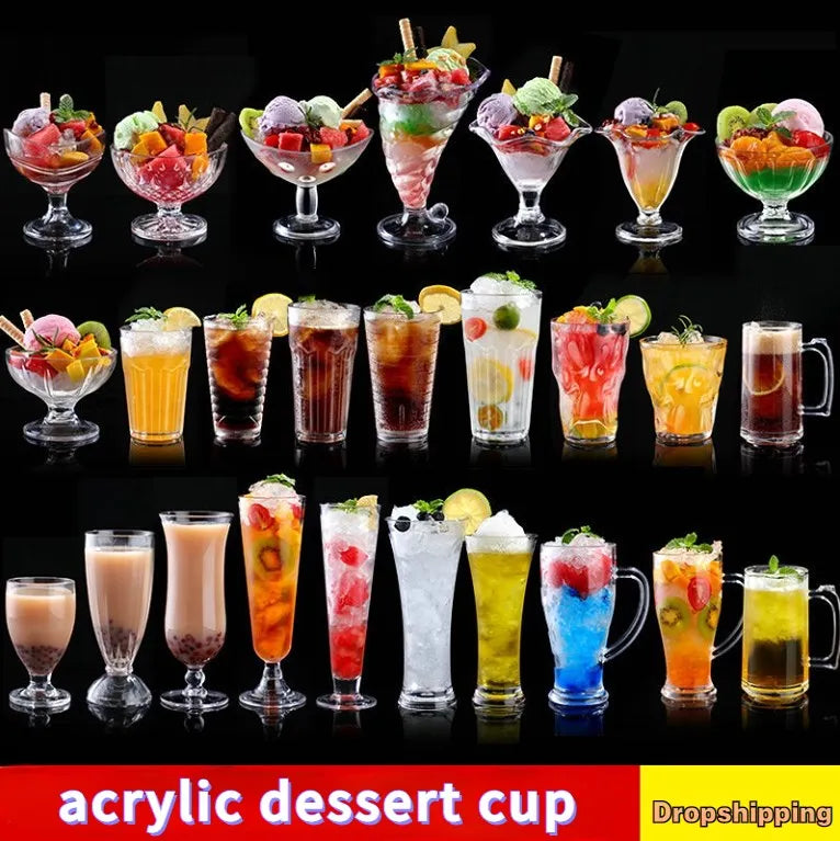90-580ml 1pcs Acrylic Dessert Cups Reusable Yogurt Mousses Mini Ice Cream Fruit Juice Beer Cups Tableware Party Wedding Supplies