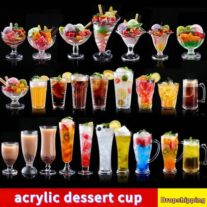 90-580ml 1pcs Acrylic Dessert Cups Reusable Yogurt Mousses Mini Ice Cream Fruit Juice Beer Cups Tableware Party Wedding Supplies